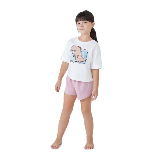 Pijama Infantil Menina Curto Estampado - 56CE1AEN3 - Branco Menor preço em Pijama Infantil Menina Curto Estampado - 56CE1AEN3 - Branco