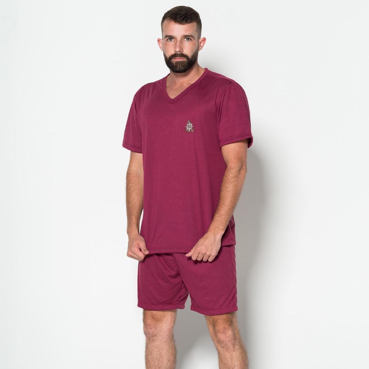 Pijama Liso Gola V Serra e Mar Fechado Conjunto Curto Roupa de Dormir Masculino Menor preço em Pijama Liso Gola V Serra e Mar Fechado Conjunto Curto Roupa de Dormir Masculino