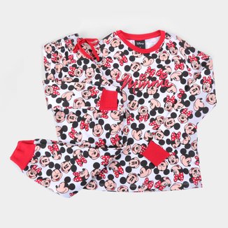 Pijama Longo Infantil Evanilda Disney Mickey e Minnie Mouse Feminino