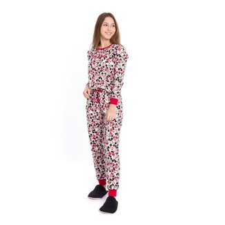 Pijama Longo Juvenil Evanilda Disney Mickey & Minnie Mouse Feminino