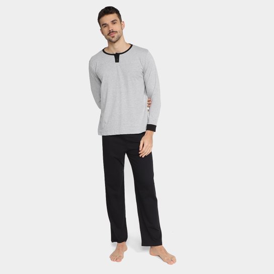 Pijama Longo Lupo Liso Masculino - Mescla Menor preço em Pijama Longo Lupo Liso Masculino - Mescla