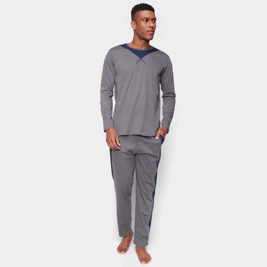 Pijama Longo Volare Manga Longa Listra Masculino - Cinza Menor preço em Pijama Longo Volare Manga Longa Listra Masculino - Cinza