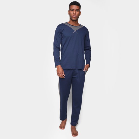 Pijama Longo Volare Manga Longa Listra Masculino - Marinho Menor preço em Pijama Longo Volare Manga Longa Listra Masculino - Marinho