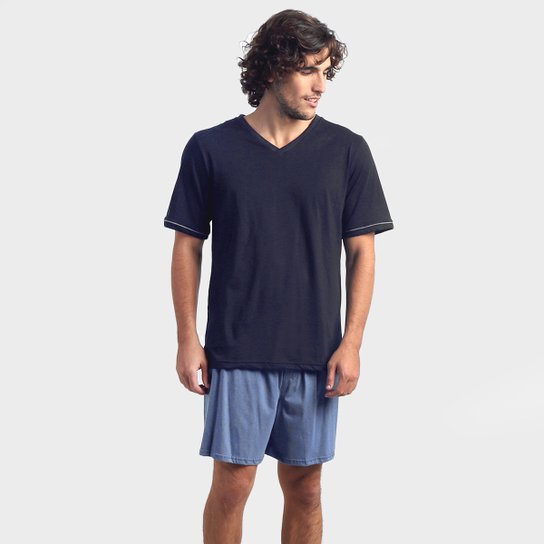 Pijama Lupo Básico - Marinho+Azul Menor preço em Pijama Lupo Básico - Marinho+Azul