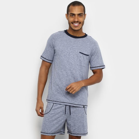 Pijama Lupo Curto Algodão Costura Mescla Masculino - Azul Menor preço em Pijama Lupo Curto Algodão Costura Mescla Masculino - Azul