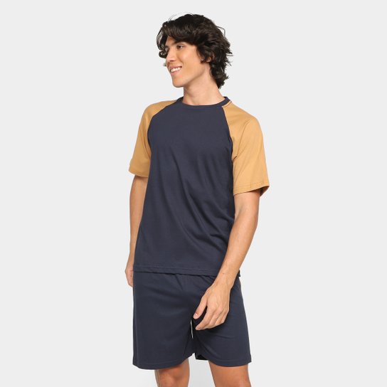 Pijama Lupo Curto Básico Liso Masculino - Marinho Menor preço em Pijama Lupo Curto Básico Liso Masculino - Marinho