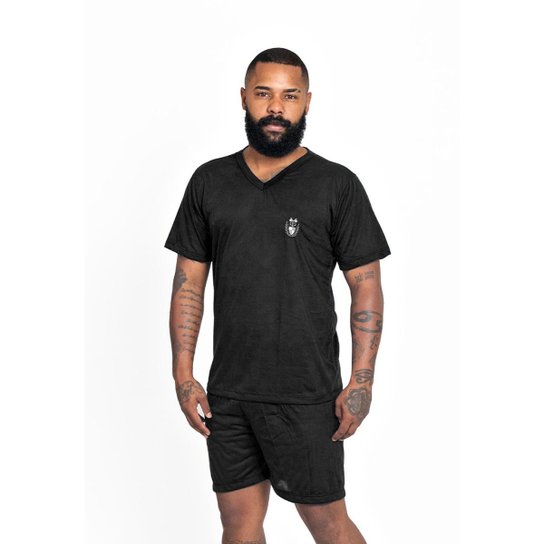 Pijama Masculino Manga Curta Básico Curto Bermuda AJ - Preto Menor preço em Pijama Masculino Manga Curta Básico Curto Bermuda AJ - Preto