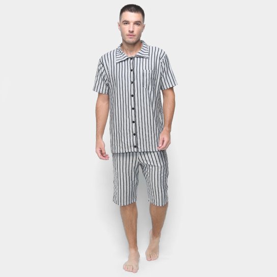 Pijama Volare Curto Casual Listrado Masculino - Cinza Menor preço em Pijama Volare Curto Casual Listrado Masculino - Cinza