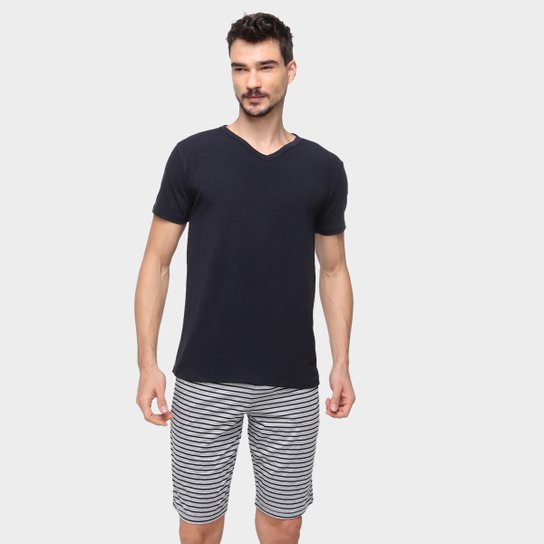 Pijama Volare Curto Listrado Masculino - Cinza é ruim? Pijama Volare Curto Listrado Masculino - Cinza é boa?