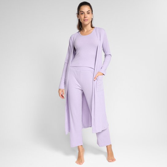 Pijama Volare Longo Com Robe Feminino - Lilás Menor preço em Pijama Volare Longo Com Robe Feminino - Lilás