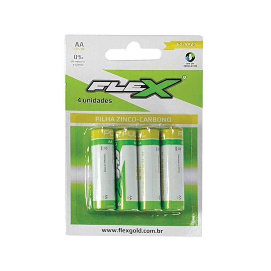 Pilha FLEX AA Zinco 4 Unidades - Preto Menor preço em Pilha FLEX AA Zinco 4 Unidades - Preto