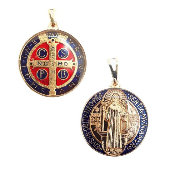 Pingente Medalha de São Bento 13 mm Dourada e Esmaltada - Preto Menor preço em Pingente Medalha de São Bento 13 mm Dourada e Esmaltada - Preto