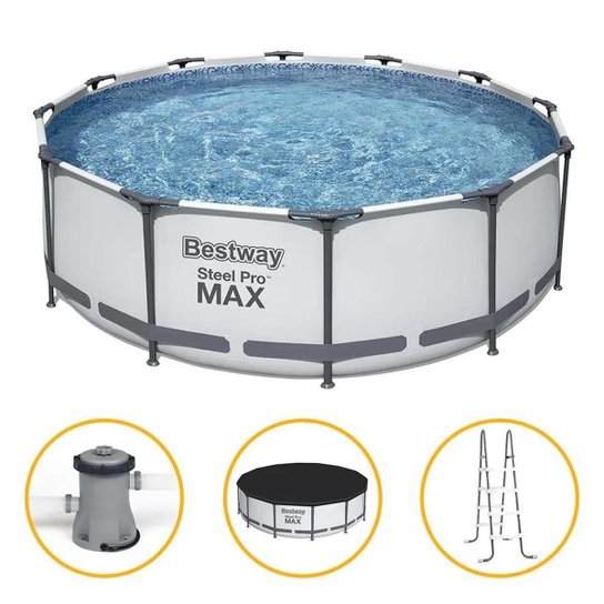 Piscina Estrutural 15.232 Litros Steel Pro Max Filtro 220v + Capa + Escada Bestway - Cinza Menor preço em Piscina Estrutural 15.232 Litros Steel Pro Max Filtro 220v + Capa + Escada Bestway - Cinza
