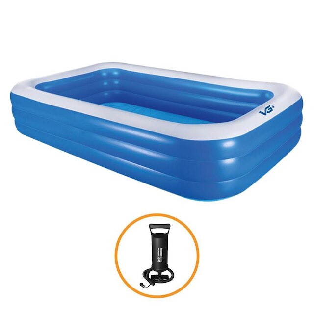 Piscina Inflável Retangular 1.260 Litros 262 cm PVC Com Bomba VG+ - Azul Menor preço em Piscina Inflável Retangular 1.260 Litros 262 cm PVC Com Bomba VG+ - Azul