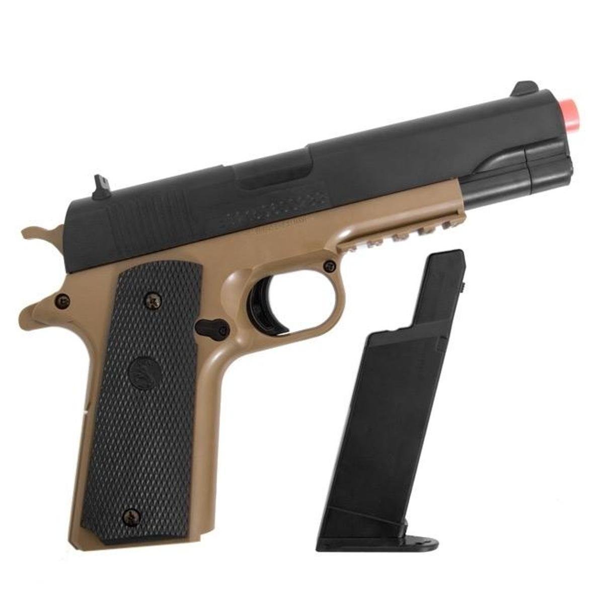 Pistola de Airsoft Spring Colt 1911 A1 TAN Cybergun + Maleta Bege e