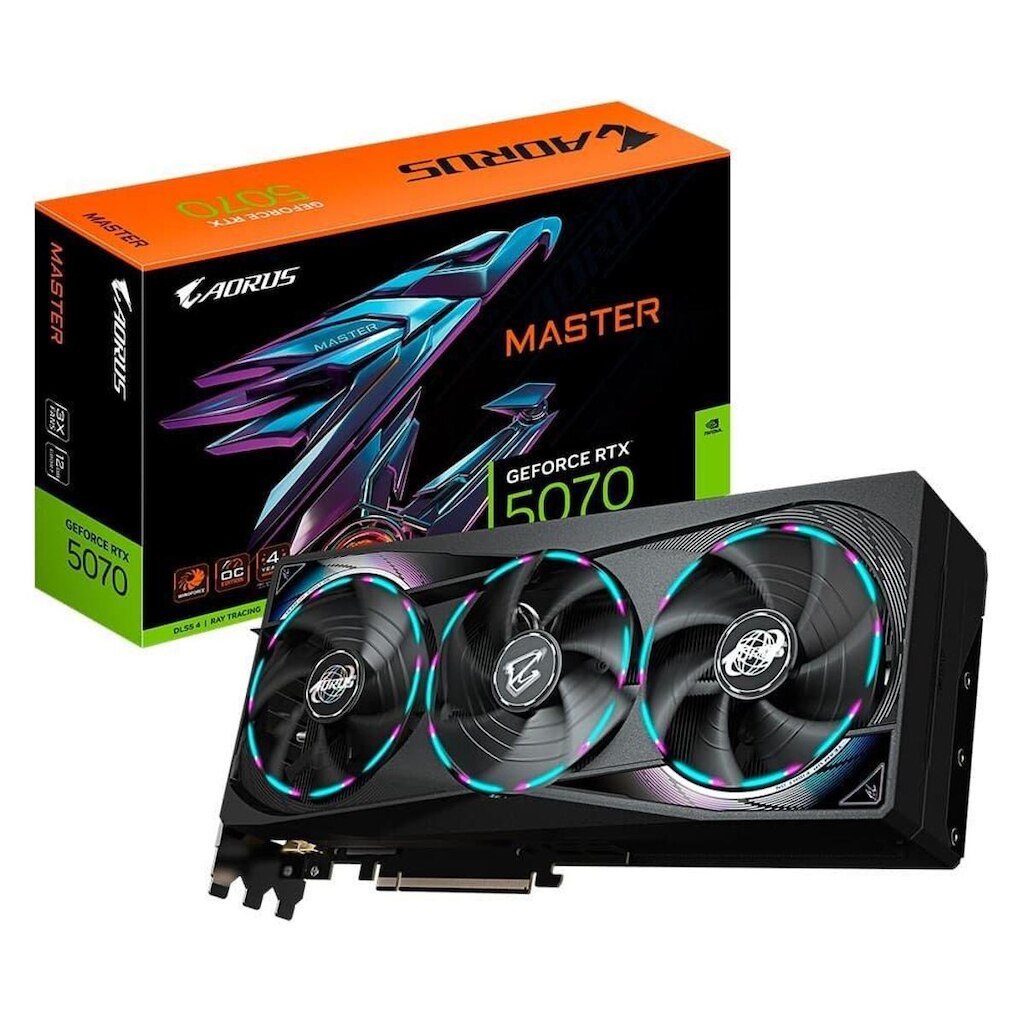 Placa de Vídeo Gigabyte RTX 5070 AORUS MASTER 12G NVIDIA GeForce, 12GB GDDR7, 192bits, RGB, DLSS,