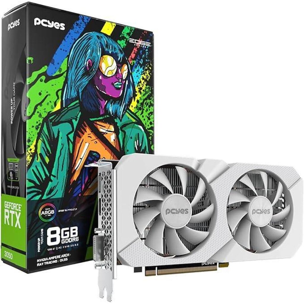 Placa de video Gpu Nvidia Geforce Rtx 3050 8Gb Gddr6 128Bit Branco Projeto Edge - Pvrtx30508Wtpe