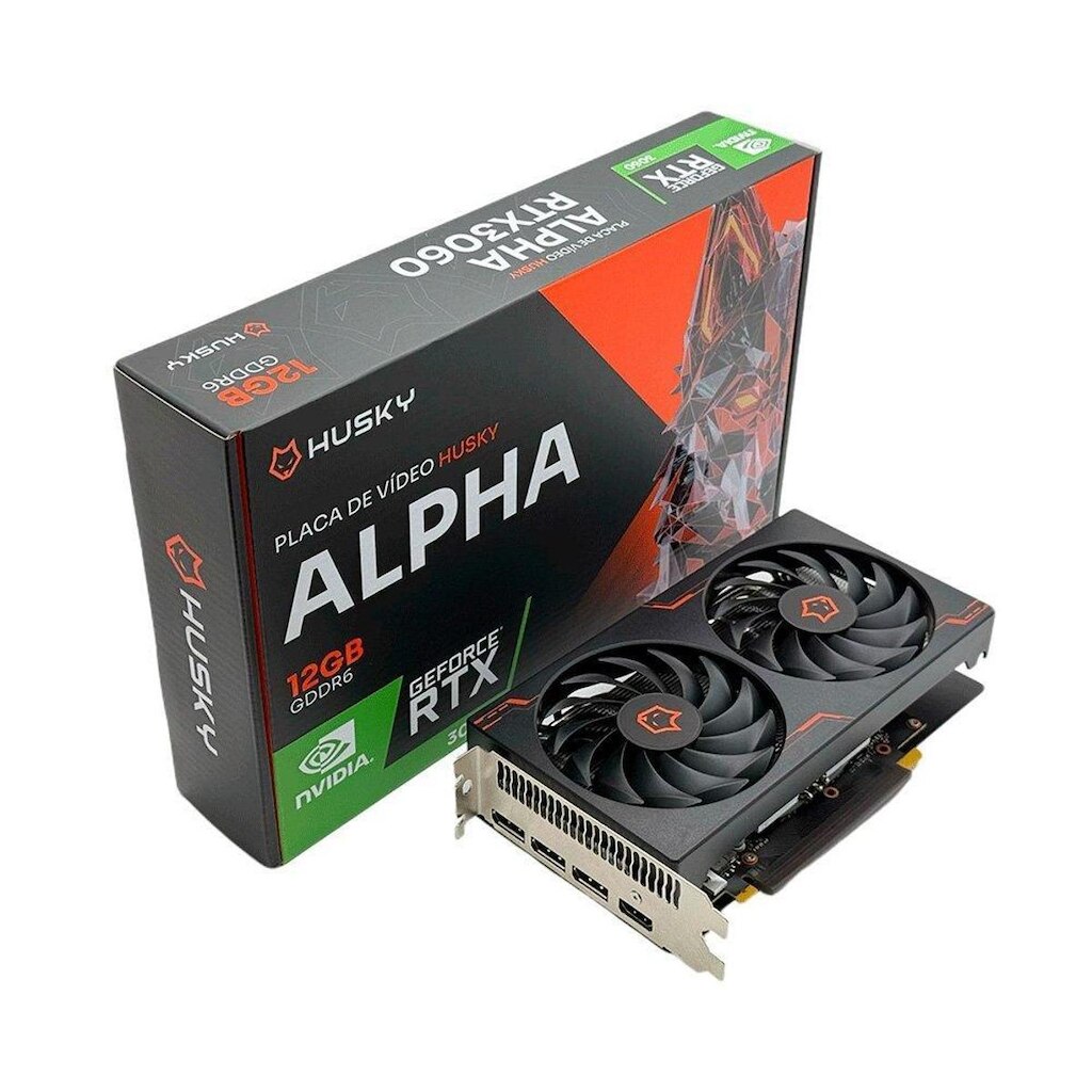Placa De Vídeo Husky Alpha RTX 3060, Nvidia, 12GB, GDDR6, 192-Bit, Dual Fan, HDMI, 3x DisplayPort