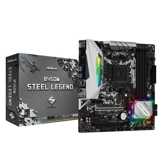 Placa Mãe AsRock B450M Steel Legend AM4 - 90-MXB9Y0-A0UAYZ - Preto+Cinza Menor preço em Placa Mãe AsRock B450M Steel Legend AM4 - 90-MXB9Y0-A0UAYZ - Preto+Cinza