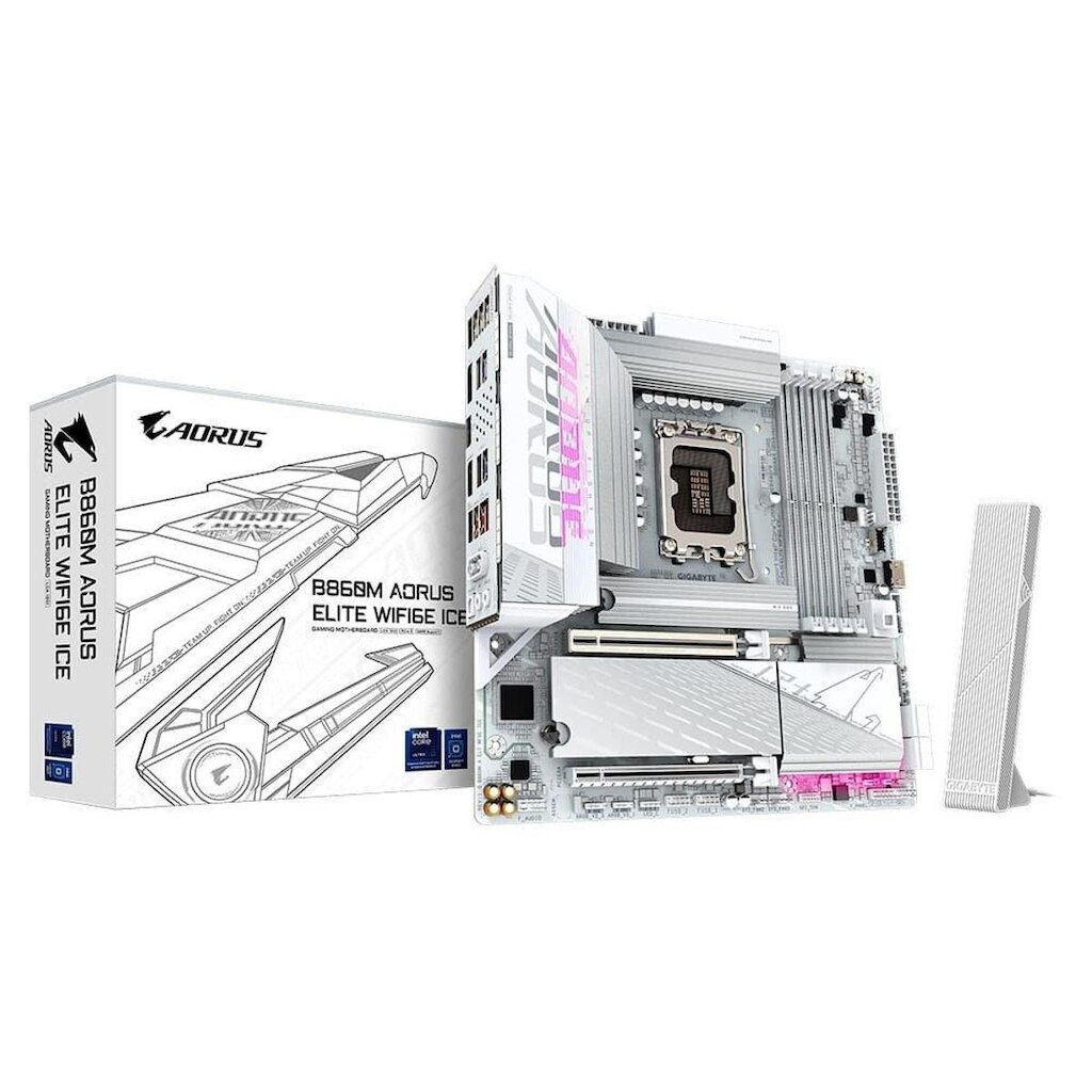Placa Mãe Gigabyte B860M AORUS ELITE WIFI6E ICE, Intel, Micro ATX, DDR5, Wi-Fi 6E, Bluetooth,