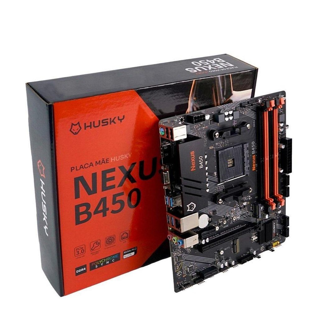 Placa-Mãe Husky Nexus B450 M.2 NVMe DDR4 3200MHz Ryzen 5000/3000/2000 Micro-ATX 64GB