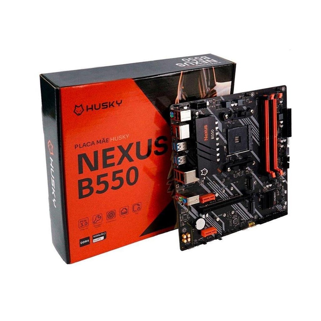 Placa-Mãe Husky Nexus B550 M.2 NVMe DDR4 3200MHz Ryzen 5000/3000 Micro-ATX HDMI DP 64GB Dual Channel