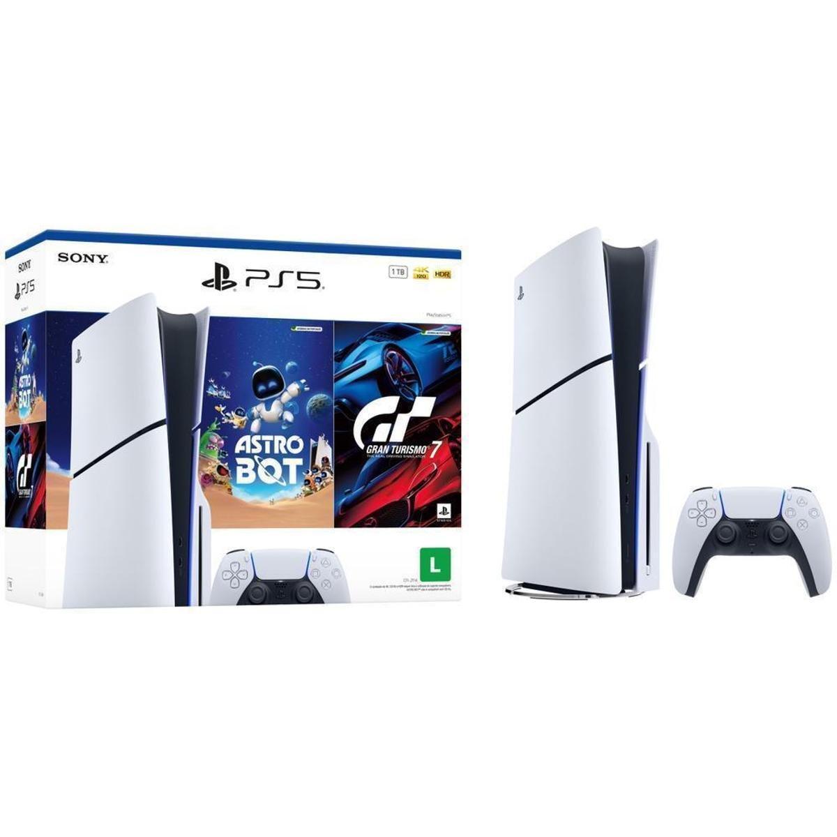 PlayStation 5 Slim 1TB 1 Controle Branco Sony com 2 Jogos - Branco