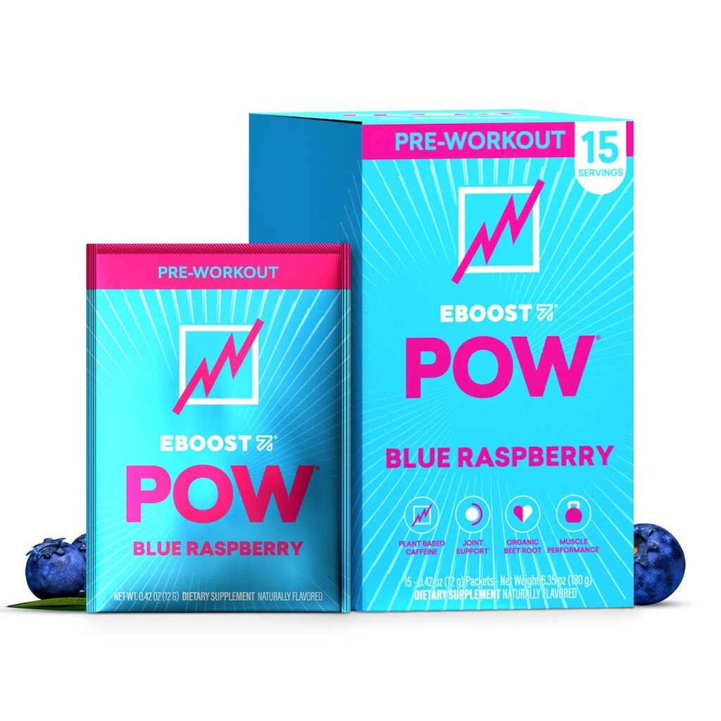 Pó pré-treino EBOOST POW Natural Blue Raspberry 15x
