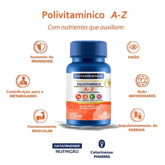 Polivitamínico A-Z Catarinense Pharma 60 cps - Branco Menor preço em Polivitamínico A-Z Catarinense Pharma 60 cps - Branco