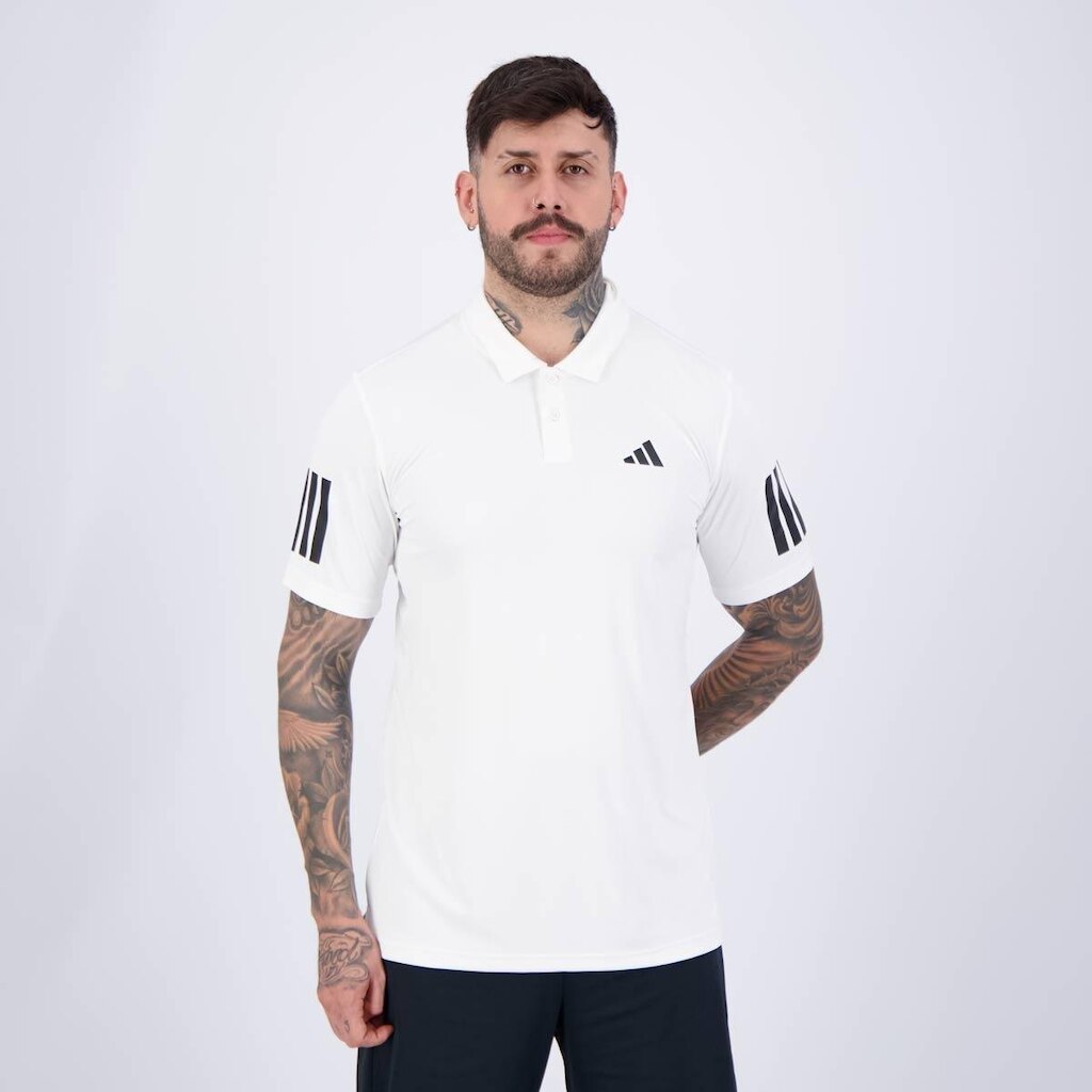 Polo Adidas Club 3 Stripes Branca
