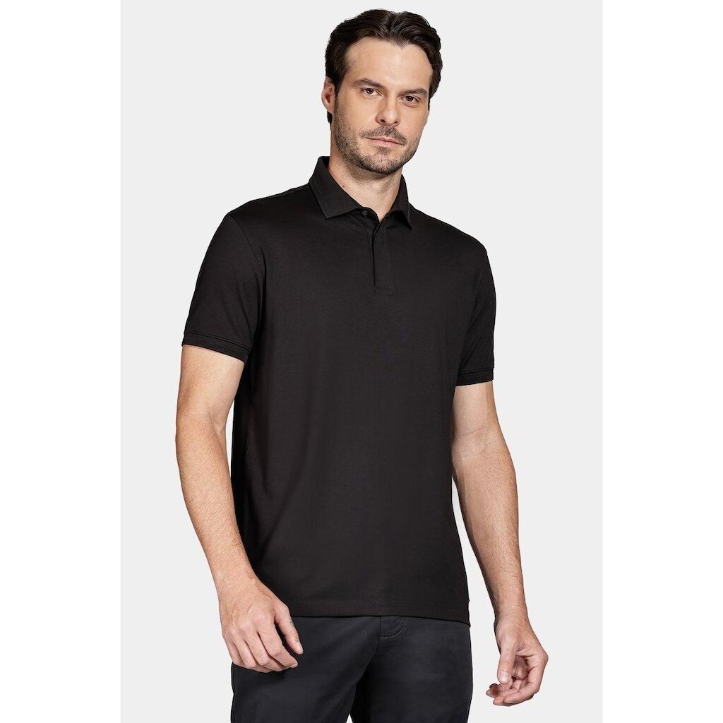 Polo Aramis Manga Curta de Algodão Pima Gaseado Preto