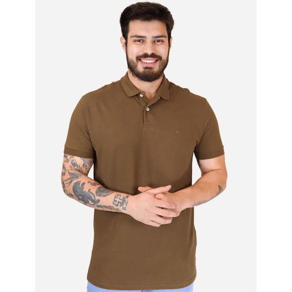 Polo Aramis Masculina Basic Piquet Mono Marrom Médio