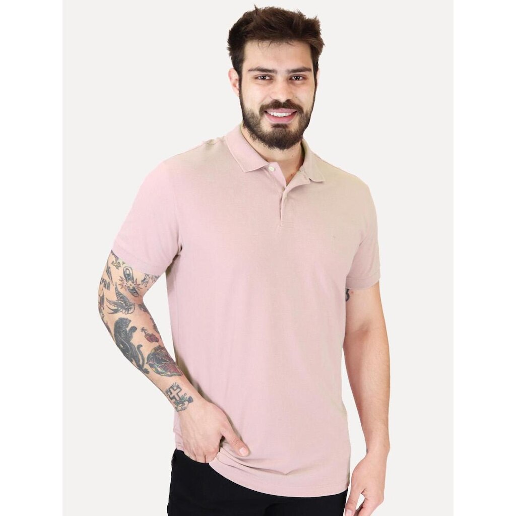 Polo Aramis Masculina Basic Piquet Mono Rosa Claro