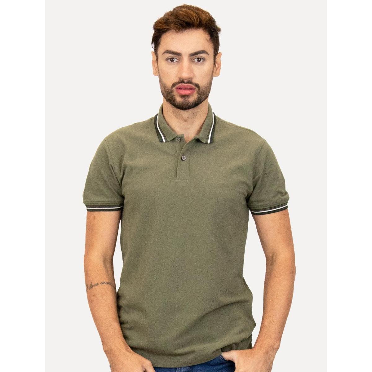Polo Aramis Masculina Piquet Duplo 6 Frisos Verde Sálvia Menor preço em Polo Aramis Masculina Piquet Duplo 6 Frisos Verde Sálvia