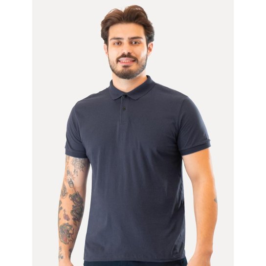 Polo Colcci Masculina Malha Class Navy Logo Azul Marinho