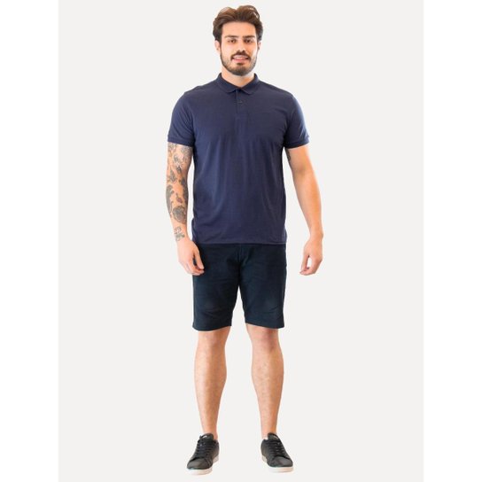 Polo Colcci Masculina Malha Class Navy Logo Azul Marinho