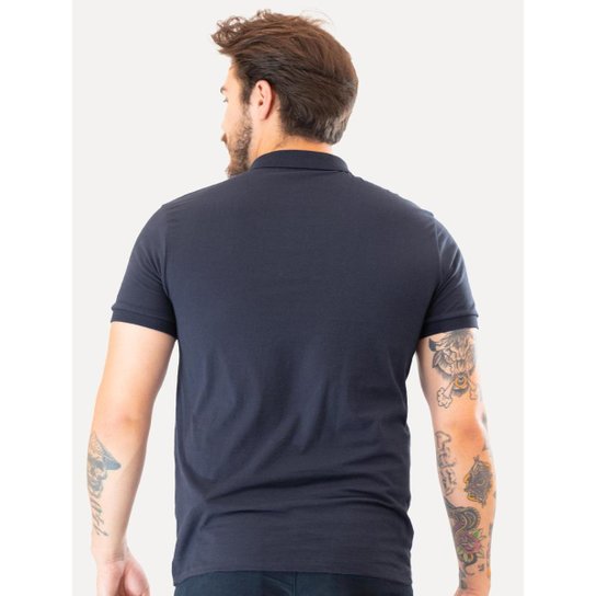 Polo Colcci Masculina Malha Class Navy Logo Azul Marinho
