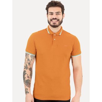 Polo Colcci Masculina Piquet Frisos Orange Logo Amarelo Escuro