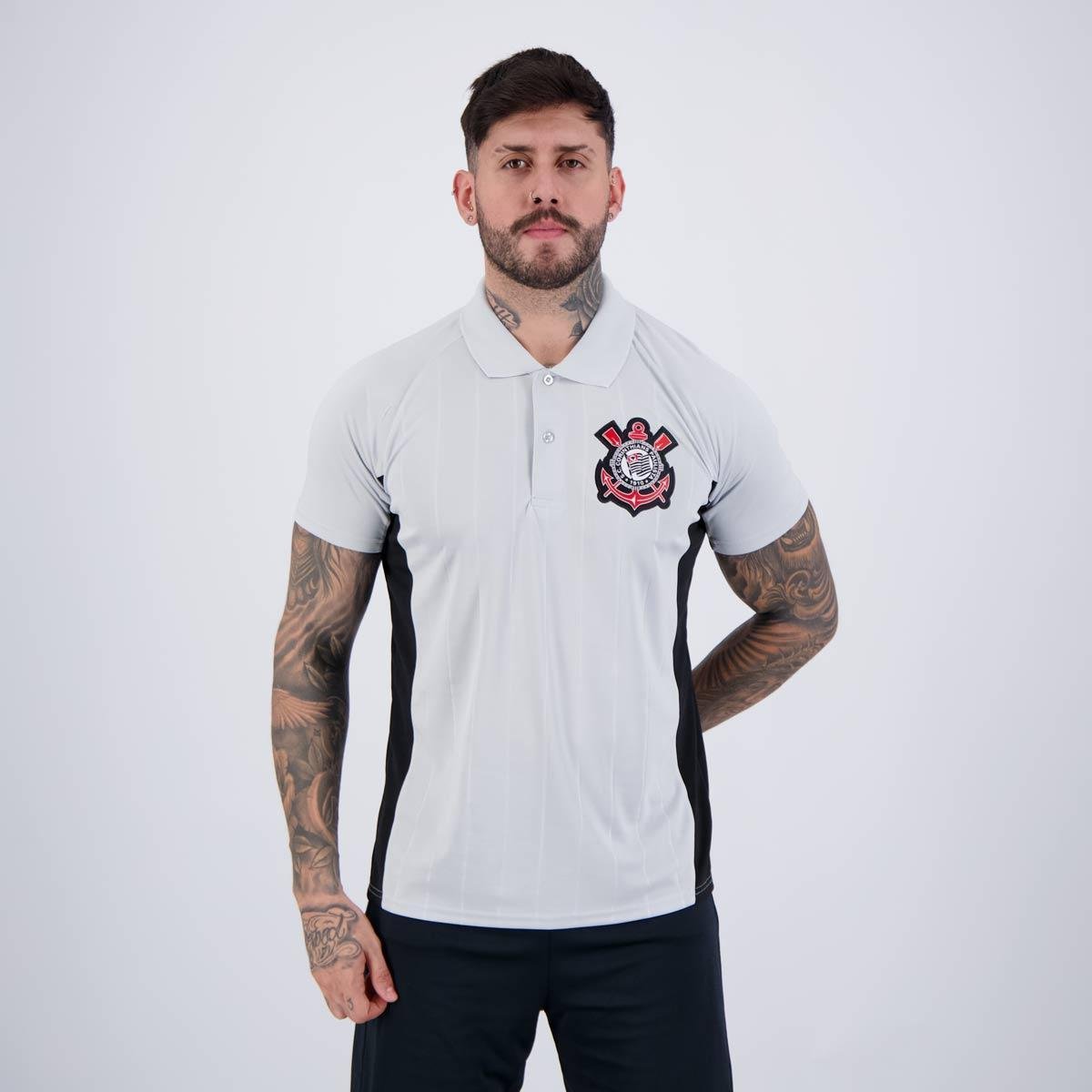 Polo Corinthians Emboss SCCP Cinza Menor preço em Polo Corinthians Emboss SCCP Cinza