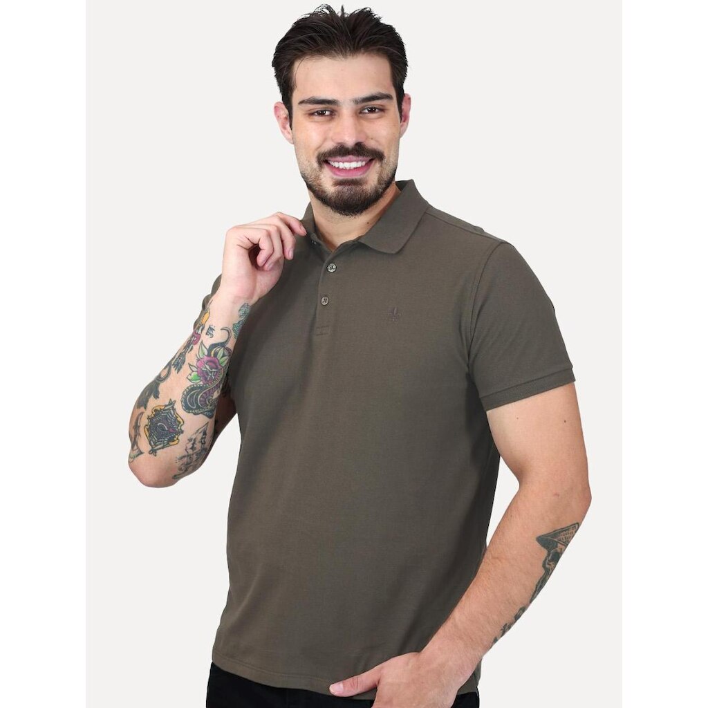 Polo Dudalina Piquet Essentials Cotton Basica Marrom Escuro