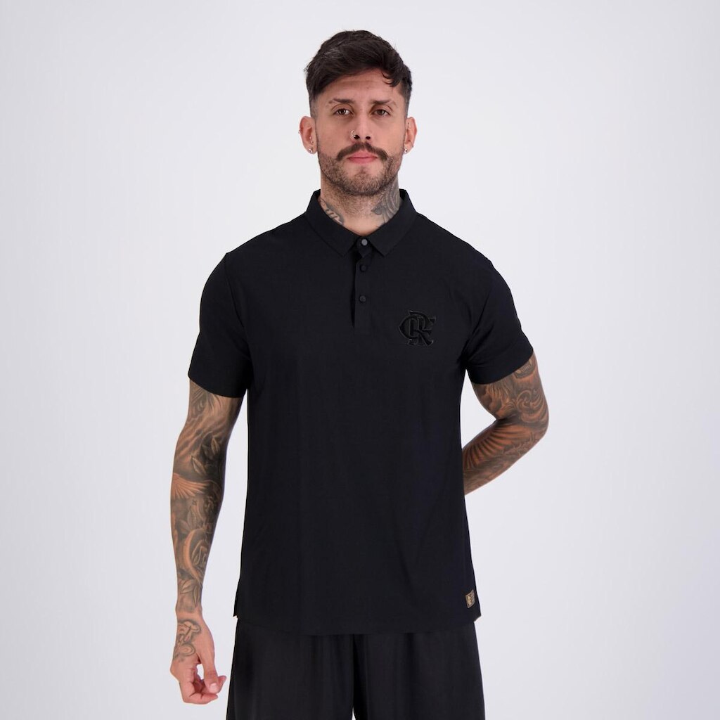 Polo Flamengo Logo All Black Masculina
