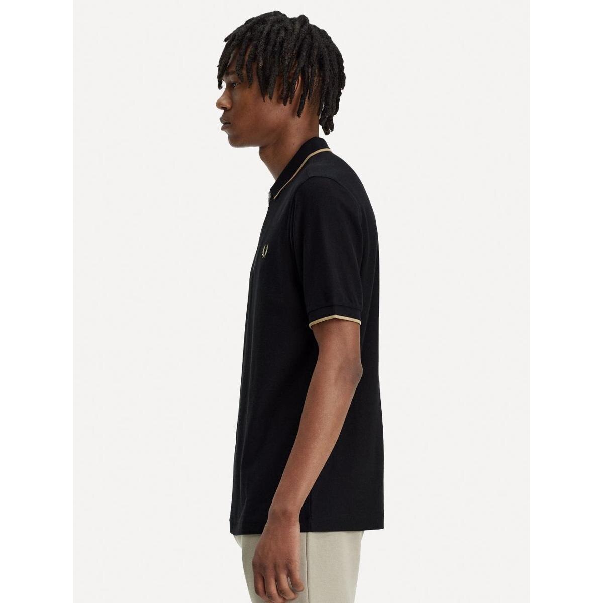 Polo Fred Perry Masculina Crepe Pique Zip Neck Preta - Preto