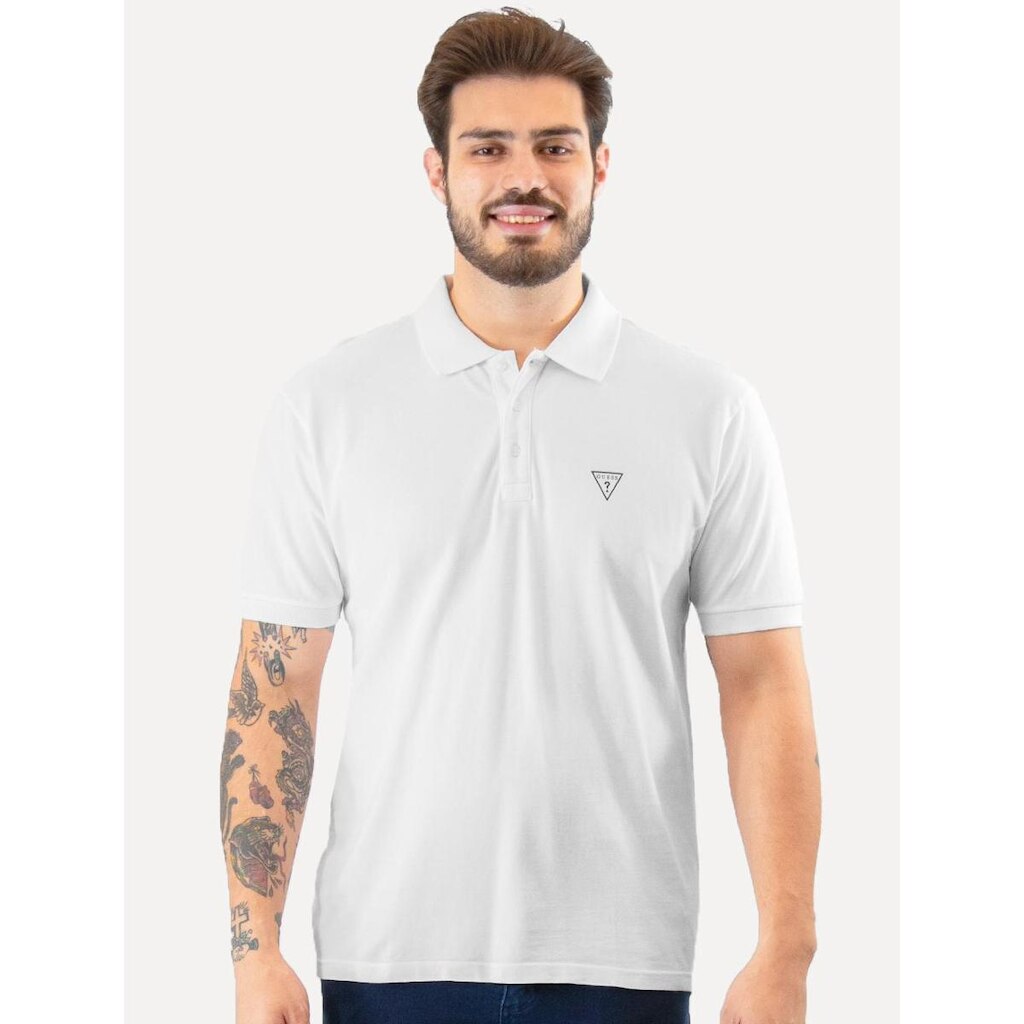 Polo Guess Masculina Piquet Simple Dark Branca
