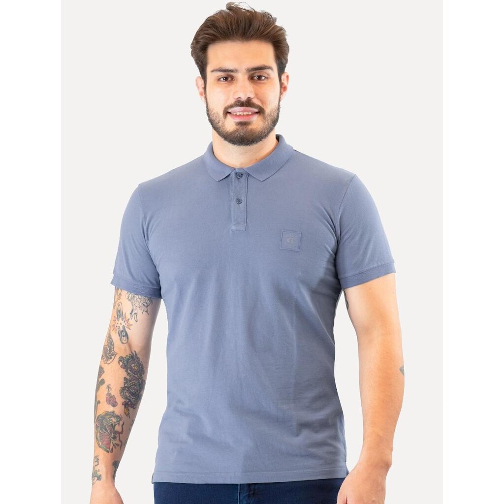 Polo Guess Masculina Piquet Small Patch Azul Médio