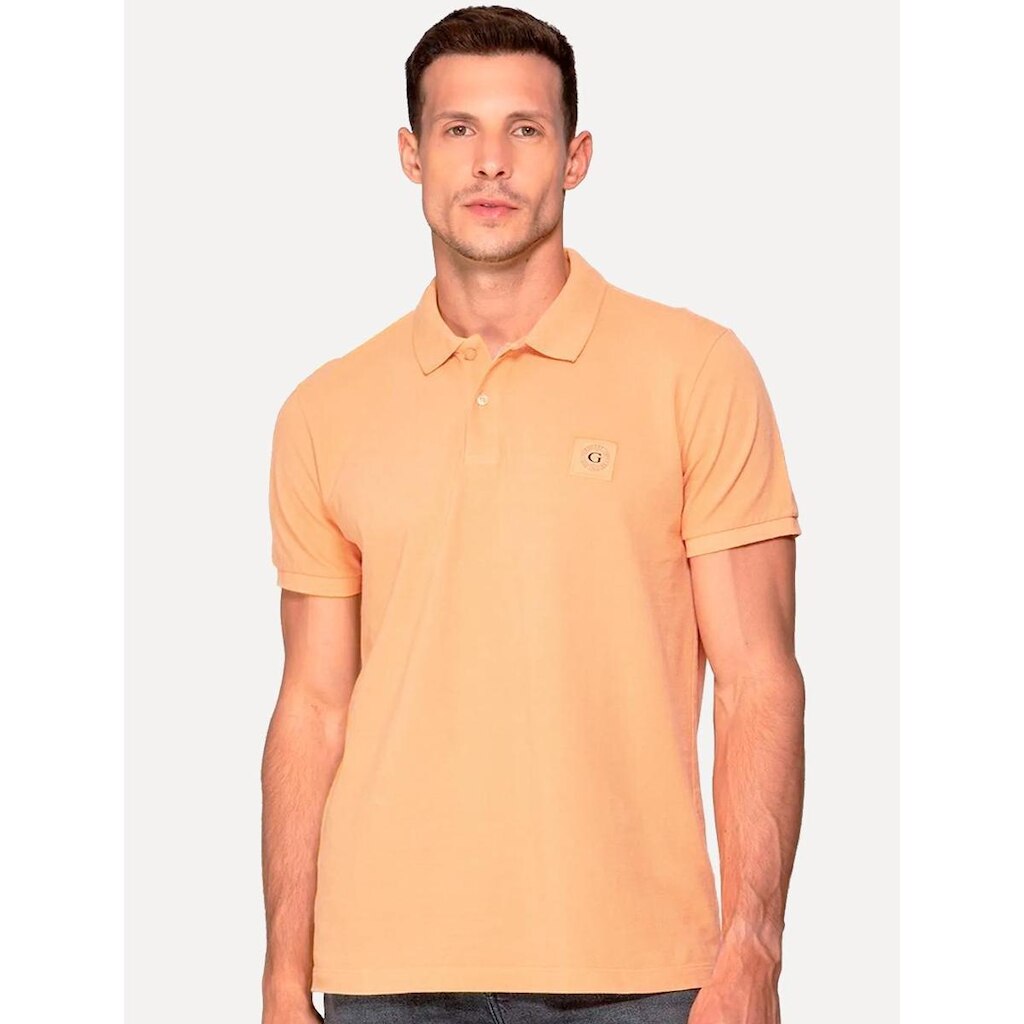 Polo Guess Masculina Piquet Small Patch Laranja Claro