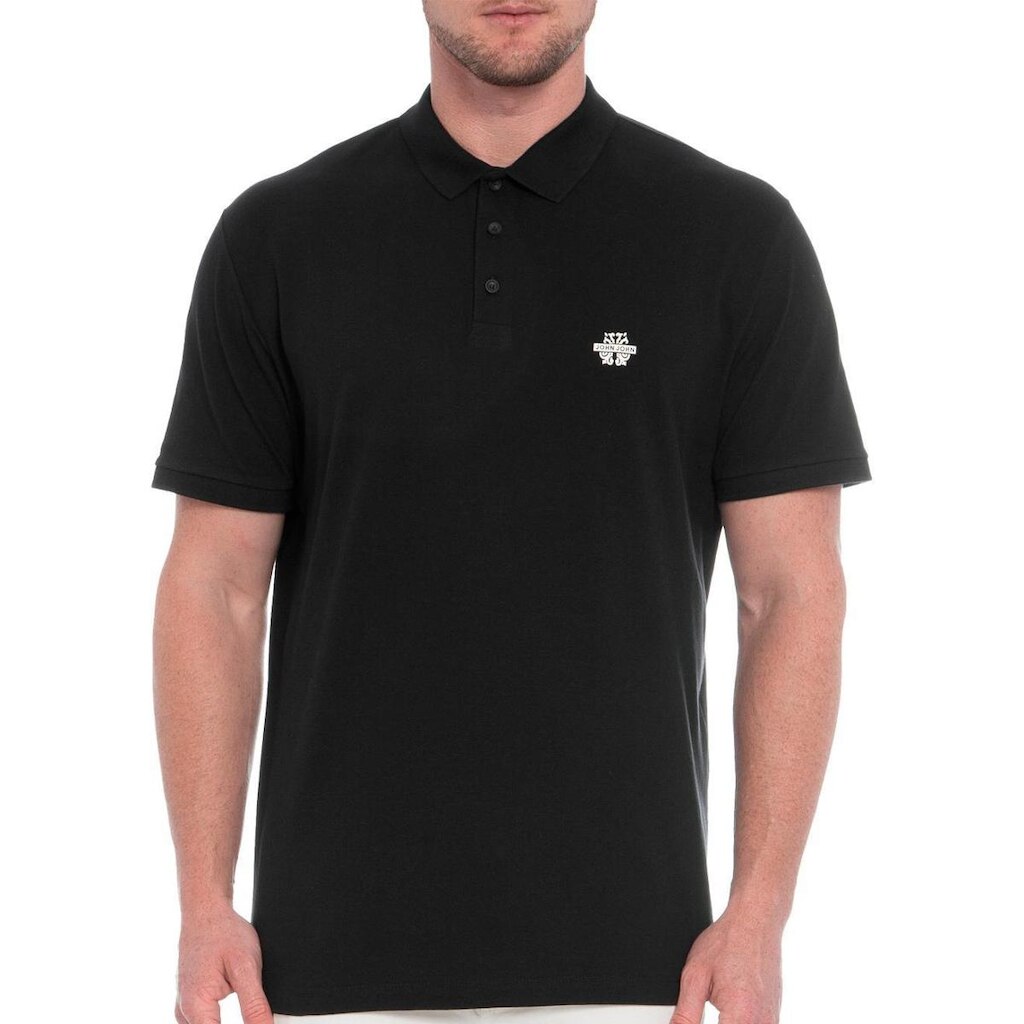Polo John John Masculina Logo Transfer Preta