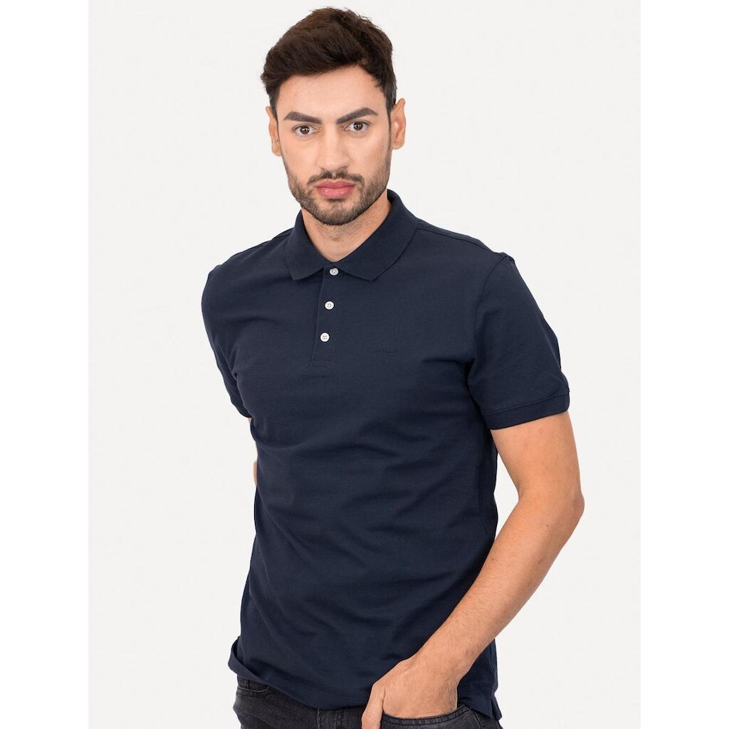 Polo John John Masculina New Simple Light Button Azul Marinho