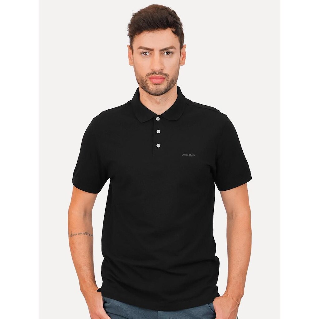 Polo John John Masculina New Simple Light Button Preta