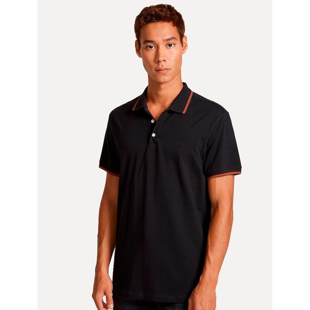 Polo John John Masculina Red Two Lines Preta