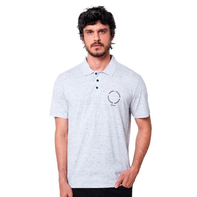 Polo John John Masculina Regular Fit Malha Points Cinza Claro Mescla